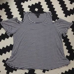 Striped cold shoulder top